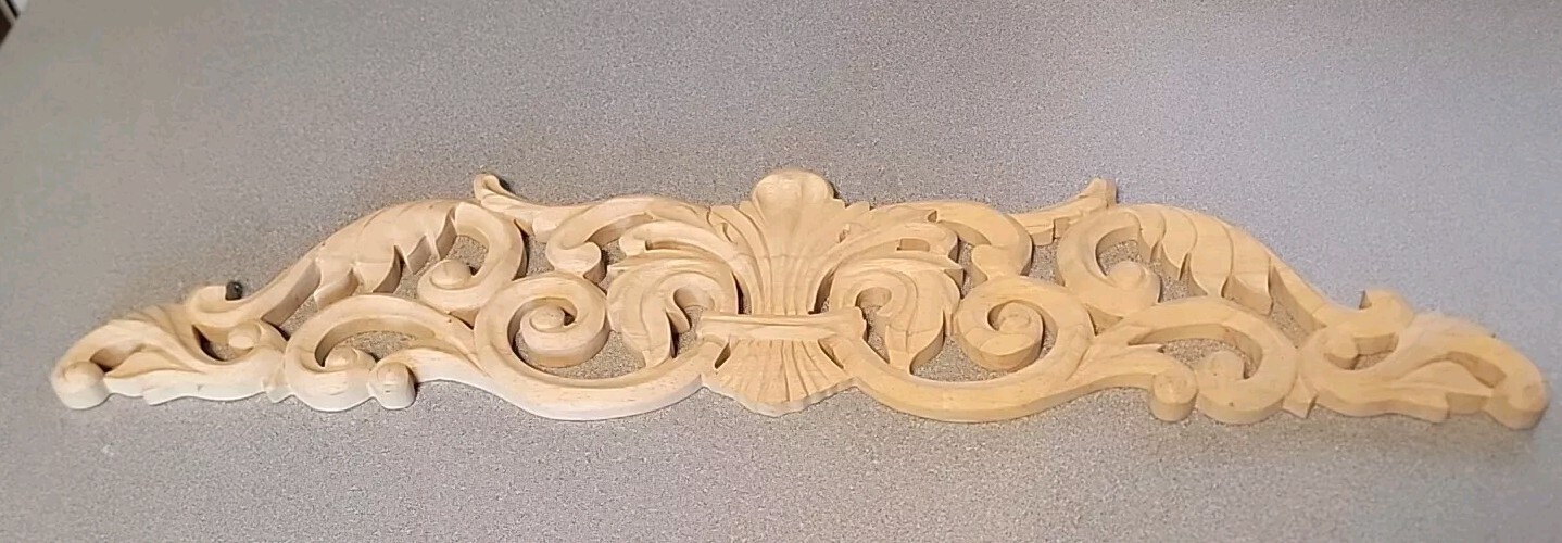 Wood Carved Wall Door Top Trim Deco Floral Applique Paintable 20.5