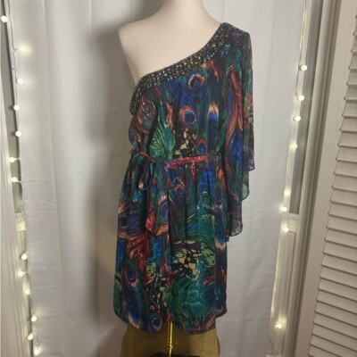 strapless open back dress Multicolor Printed Mesh One Shoulder Maternity Midi Dress