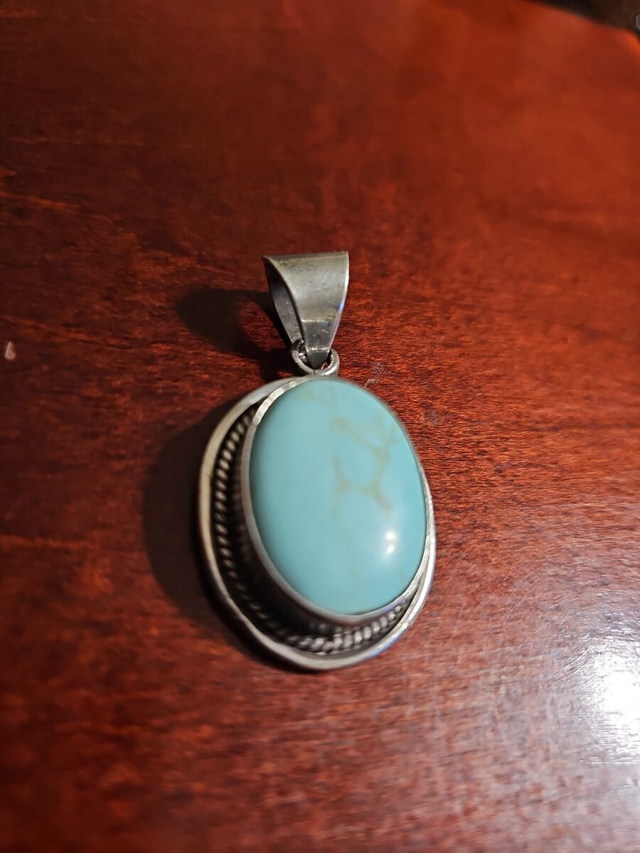 ORIGINAL MEXICO HUGE TURQUOISE PENDANT .925 STERLING SILVER ORIGINAL MEXICO HUGE TURQUOISE PENDANT .925 STERLING SILVER