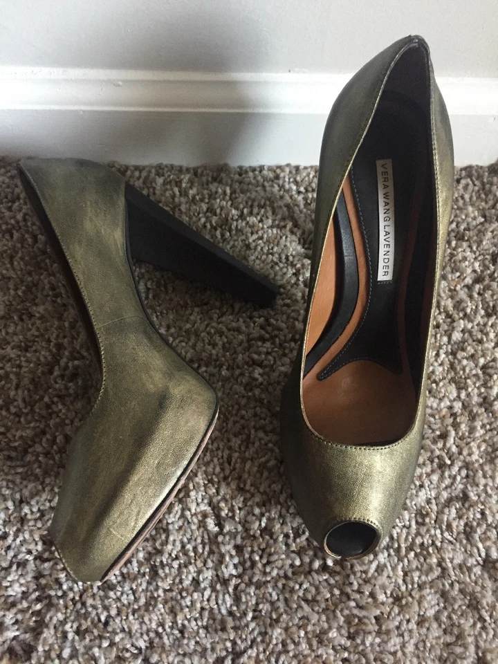 Zapatos de salón VERA WANG LAVANDA plataforma de cuero punta abierta tacón de aguja 39/8M Foto 2 de 4