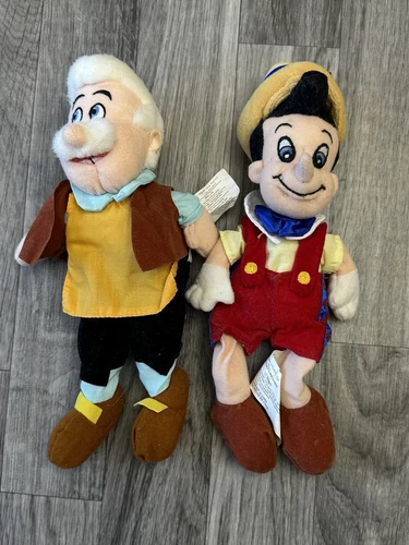 Vintage Disney Store Geppetto And Pinocchio 8" Beanie Plush Lot Of 2