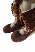 VTG UNBRANDED Women's Dark Brown Sherpa Lined Suede Boots Size 8 Made In USA