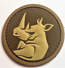RHINO HEAD Patch Circle brown TAN  CREAM PVC Rubber Tactical Desert