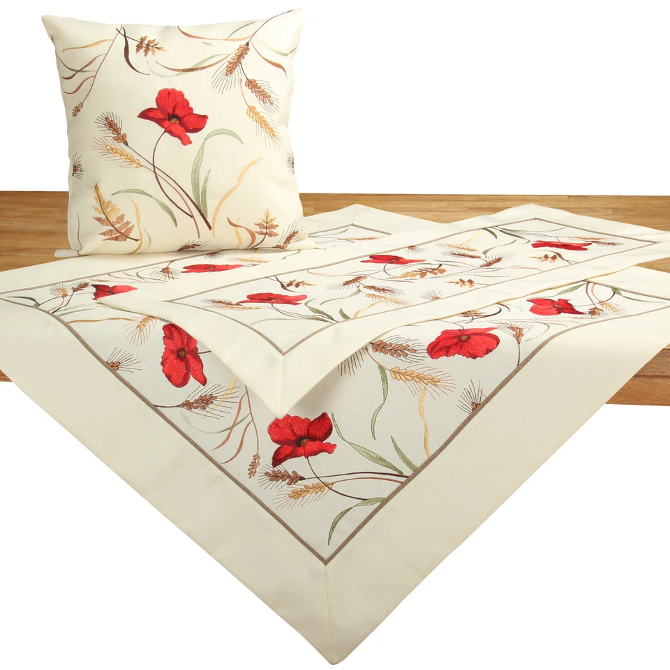 Rot Klatschmohn Getreide Tischdecke Mitteldecke Tischläufer Kissenhülle Creme - Bild 1 von 1