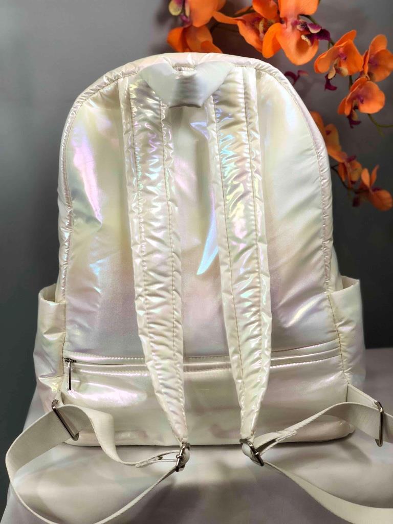 Go Dash Dot Iridescent White Maya Backpack and Crossbody Bag. GO Dash Dot Maya Backpack Handbag in Iridescent White - 1242VA main image 2