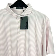 G/Fore G4 Mens XL Feeder Stripe Tech Pique Modern Spread Collar Polo Golf Pink