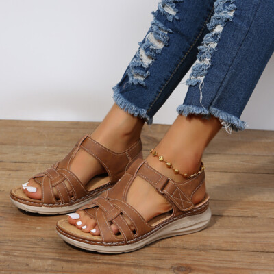 Damen Orthopädische Keil Freizeit Sommer Sandalen Komfort Flache Schuhe Gr 35-43