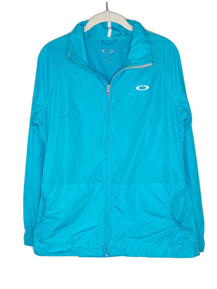 Oakley Womens Par Jacket Windbreaker Aqua Blue Pockets Full