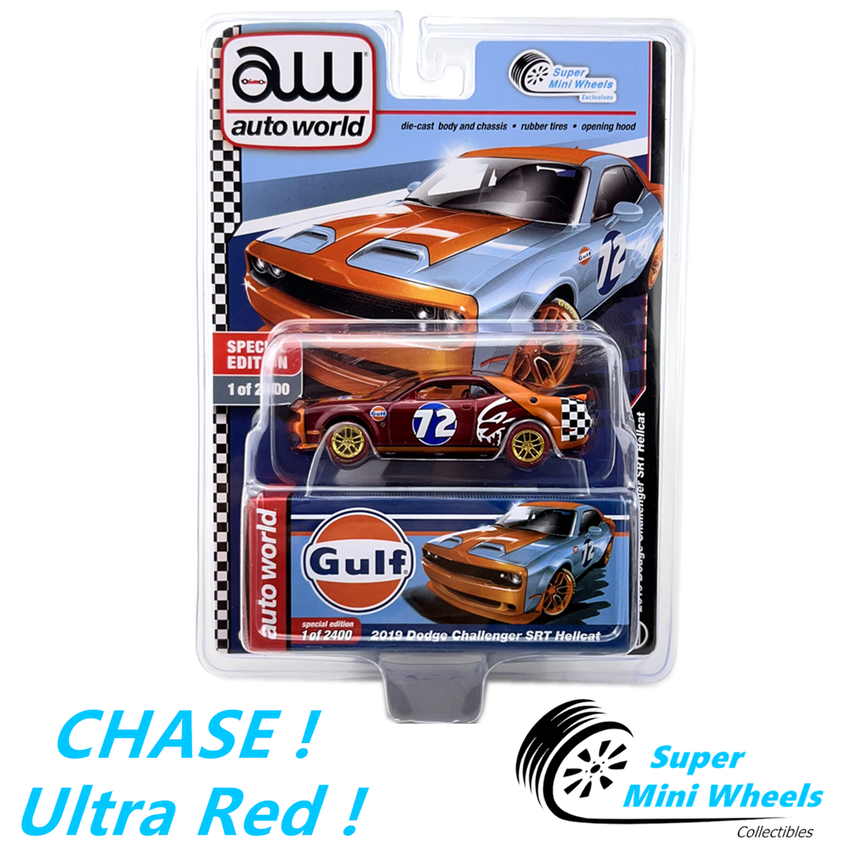 CHASE ! Ultra Red ! Auto World 2019 Dodge Challenger Hellcat