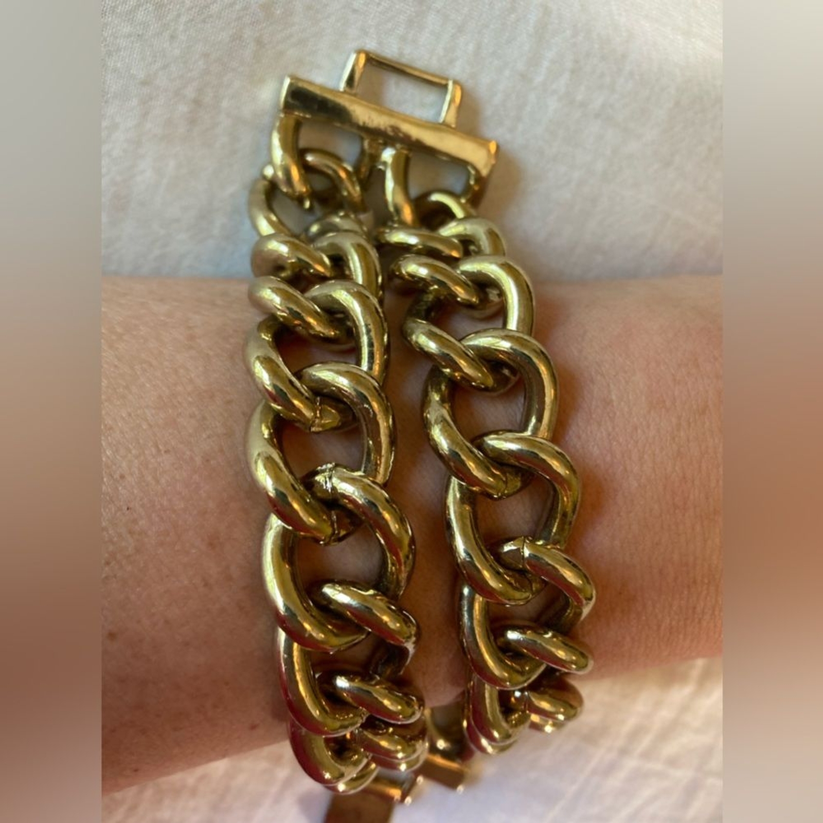 Double Chunky Chains Statement Bracelet Gold Tone - image 6
