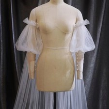 White Wedding Detachable Sleeves With Cape Arm Horn Cover Removable Puff Sleeves