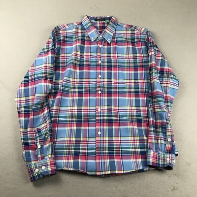 Mcedar Shirt Mens XL Blue Plaid Button Up Long Sleeves Lightweight