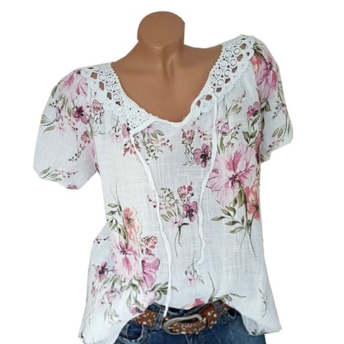 T-shirt donna manica corta tunica maglietta blusa top floreale estate sciolta casual - Foto 6 di 19