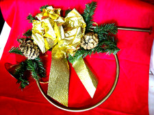 Xmas Brass Fox Hound French Hunting Horn Instrument Decor Gold Bow Bugle 12" VTG