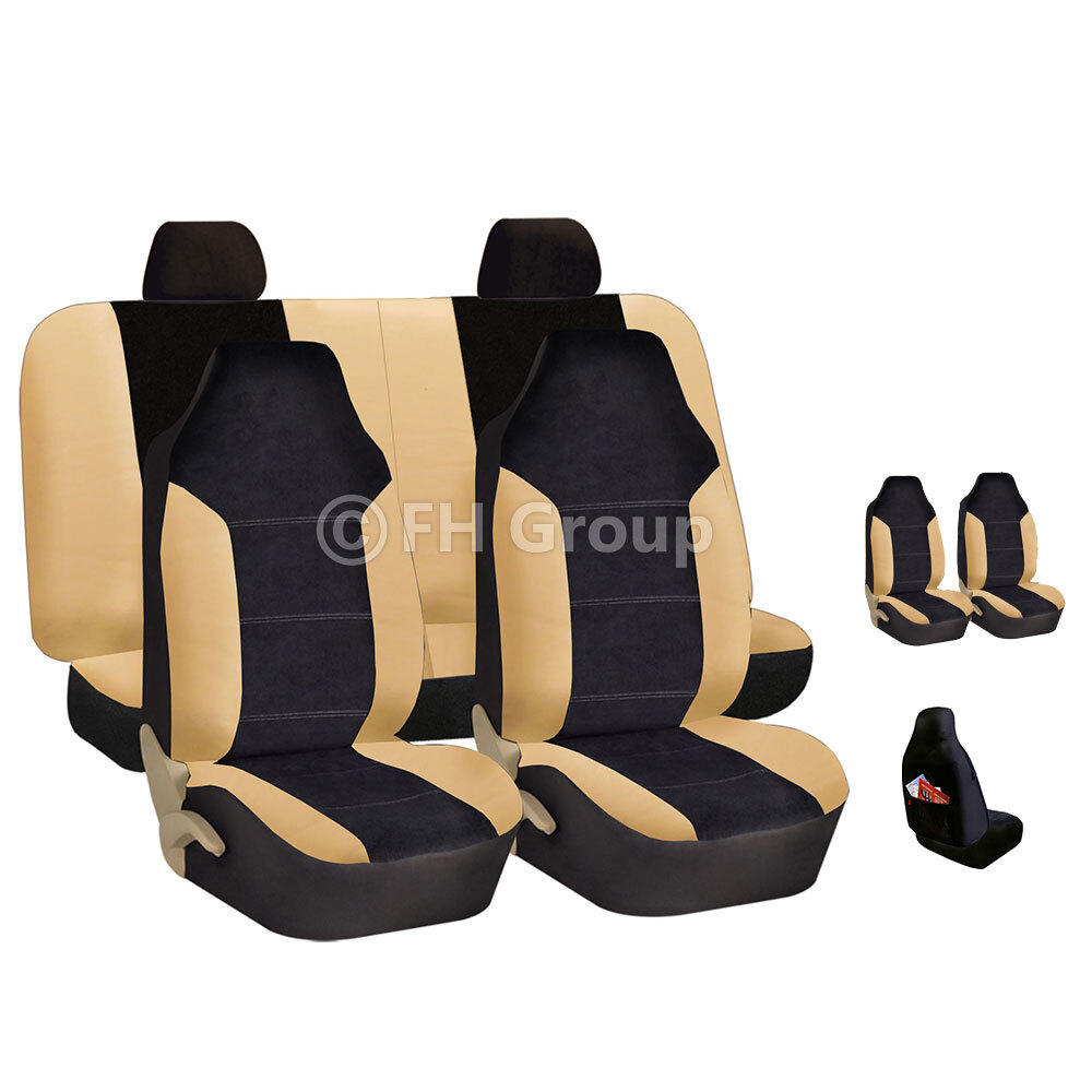 Juego de funda de asiento de coche deportivo premium FH Group beige negro para camioneta SUV