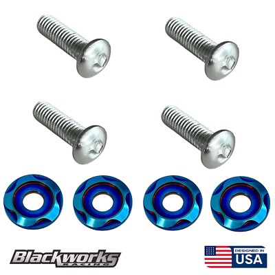 4 TITANIUM BURNT LICENSE PLATE ANTI THEFT SECURITY BOLTS WASHERS SCREWS SILVER