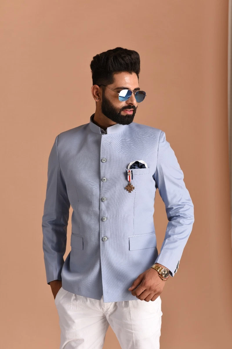 Buy online Navy Blue Printed Bandhgala Suit from top wear for Men by Hangup  for ₹2699 at 66% off | 2024 Limeroad.com