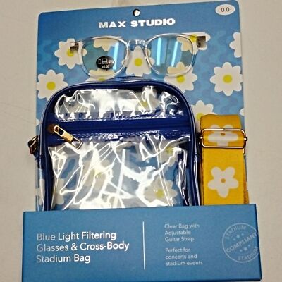 Max studio blue light filtering glasses and crossbody stadium bag clear ...