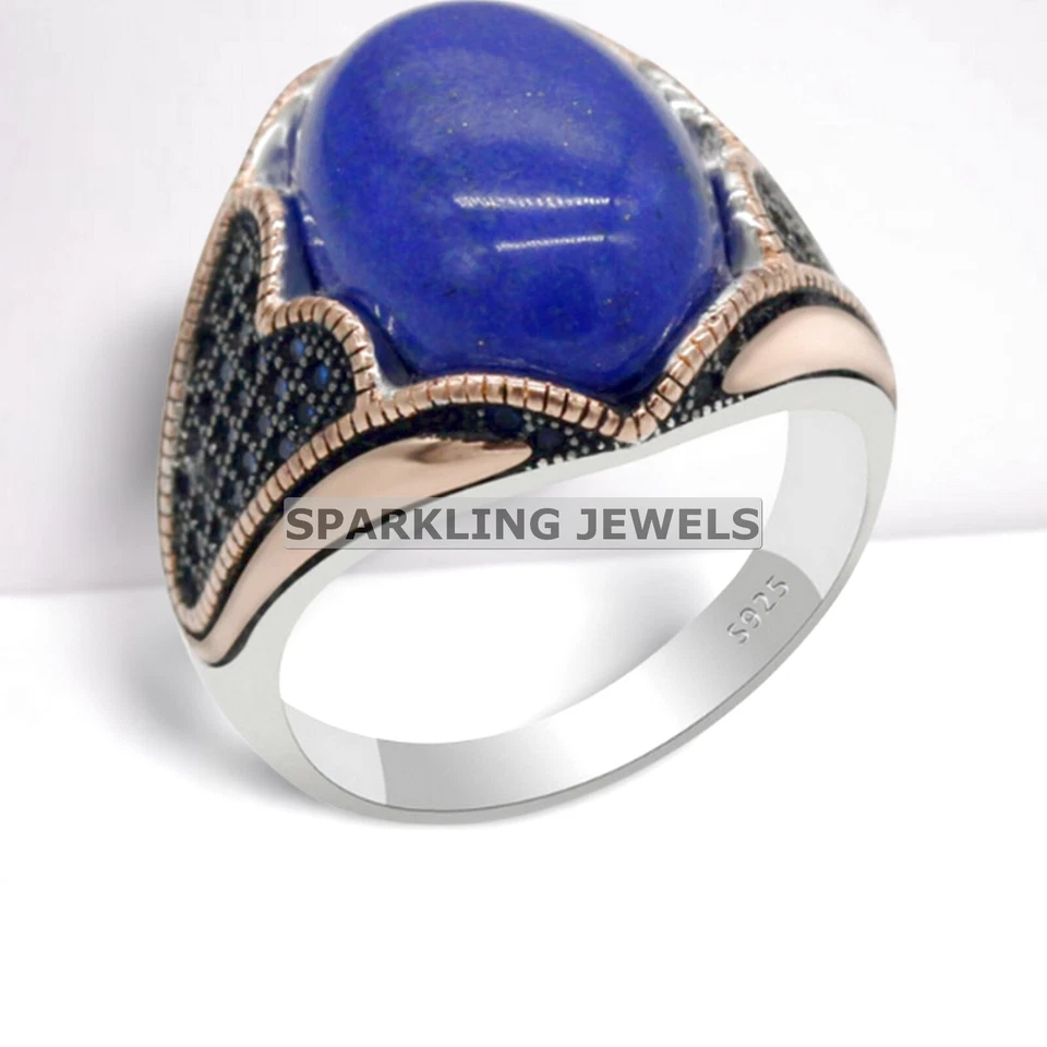 Impecable lapislázuli corte ovalado con anillo de plata de ley 925 para hombre #B98 Foto 4 de 4
