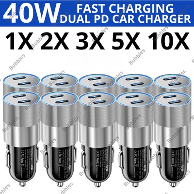 Lot 40W Fast Car Charger Dual USB-C Port Power Adapter For iPhone Samsung Google