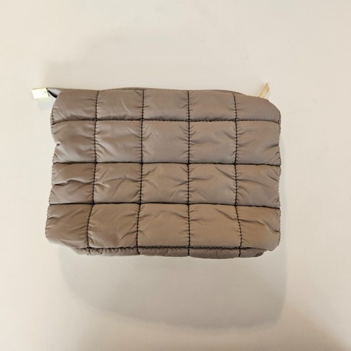 New Tarte Puffy Makeup Bag Cosmetics 9.25" x 7" Taupe Gray