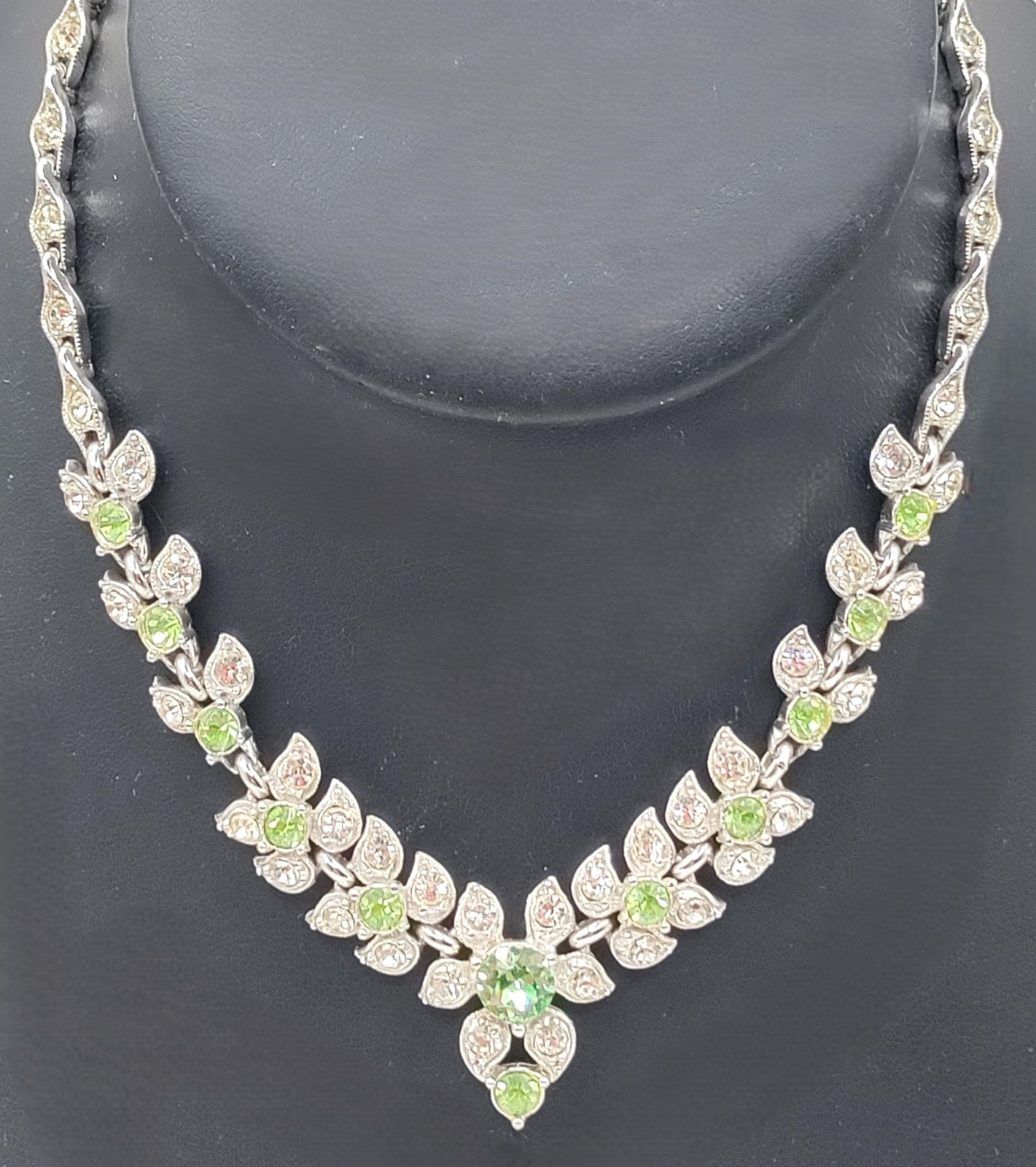 Bogoff Lime Green & Clear Rhinestone Necklace - image 2