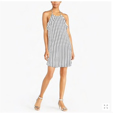 J.Crew Navy Blue & White Striped Ruffle Halter Dress Size Small Preppy NWOT