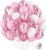 Luftballons Set 60 StüCk Rosa Hellrosa Weiß Metallic Konfetti 12 Zoll Party