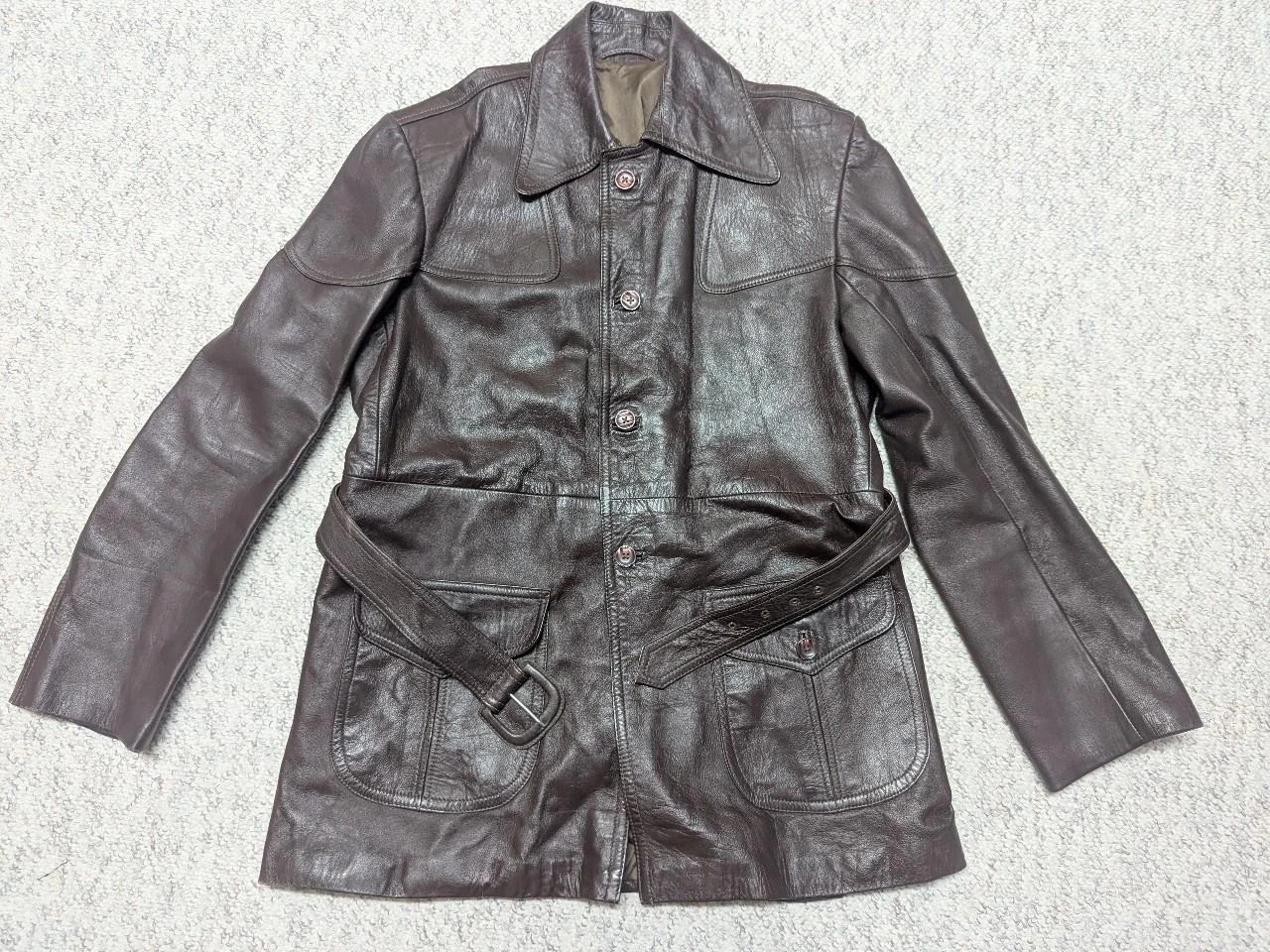 vintage 1970s soft leather BELTED trenchcoat 38 brown SHERLOCK jacket S - product detail image 7
