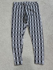 Women's RARE Adidas Black White All Over Stripe Logo Leggings Size Medium