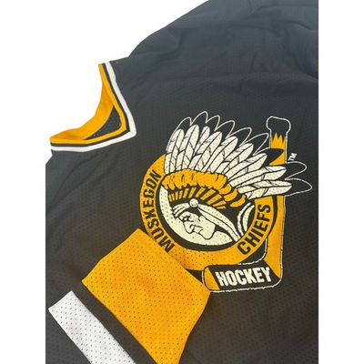 #ad Muskegon Chiefs Hockey Jersey Black Yellow Men#x27;s XL Medbury 24 Athletic Made USA $19.99