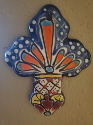 Mexico Talavera Blue Pottery 6x4.5 Cross Wall Decor Handmade,Vibrant, Mid-size💥 - Picture 3 of 3