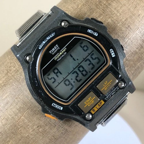 Vtg Timex Ironman Triathlon Men Sport Multifunction Quartz Digital 39mm Watch 7"