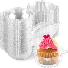 50 Pack Individual Cupcake Containers Plastic Cake Boxes Stackable