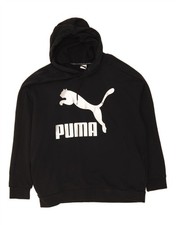 PUMA Womens Oversized Graphic Hoodie Jumper UK 14 Medium Black Cotton CA12