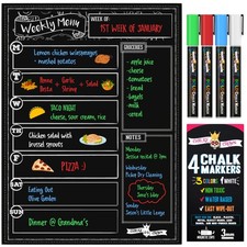 Magnetic Dry Erase Menu Board for Fridge Includes 4 Liquid Chalk Markers - We...