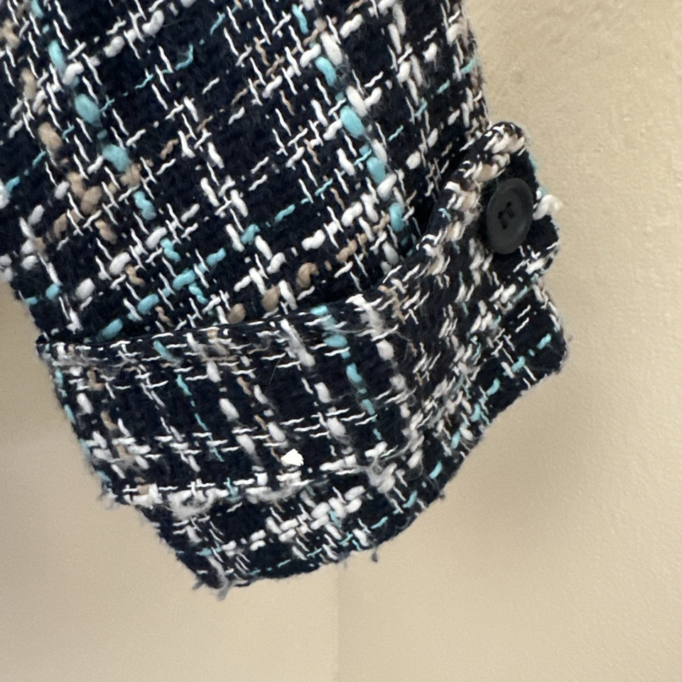 Chaqueta vaquera Ann Taylor pata de gallo flecos tweed talla 6 azul Foto 4 de 4