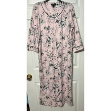 Miss Elaine Relax Pink Floral Print Zipper Nightgown Robe Medium Loungewear NWT
