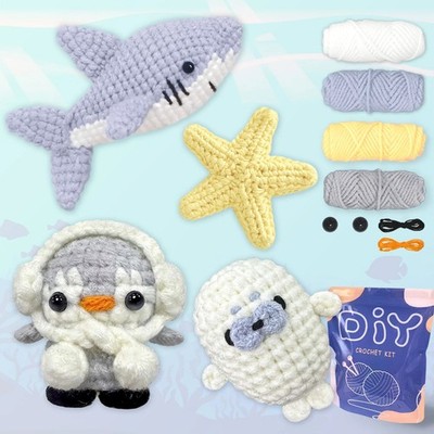 4PCS Häkelset Anfänger Ozean Tiere DIY Crochet Kit