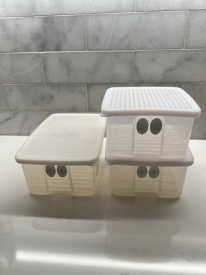 3 - Tupperware FridgeSmart Medium & Small Vented Veggie Fruit Keepers White Lids