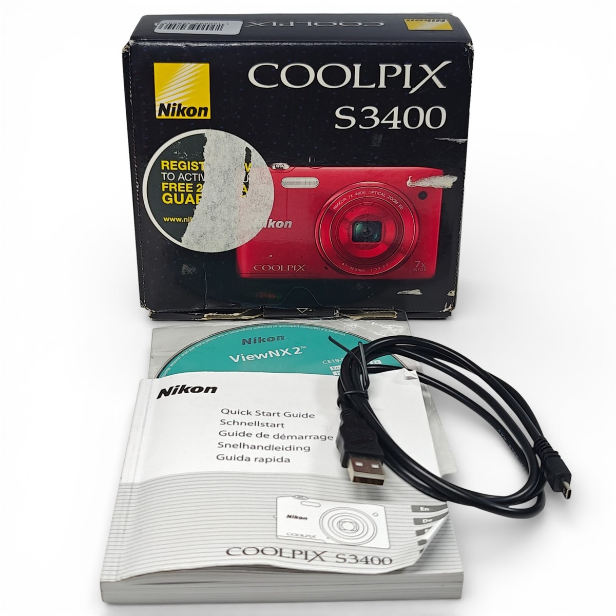 Nikon COOLPIX S3400 Digital Camera Red 20MP 7x Zoom 720p Boxed