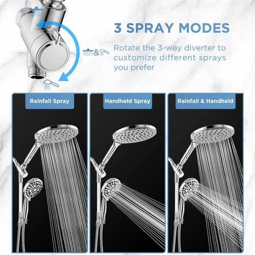 Dual Handheld Shower Head Combo, 2-in-1 Rain Shower Heads System 8 Inch Rainf... - Picture 5 of 6