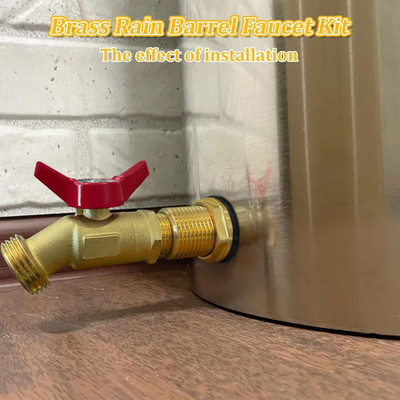 Brass Water Container Rain Barrel Faucets Spigot Kit 3/4'' GHT Brass Rain Barr...