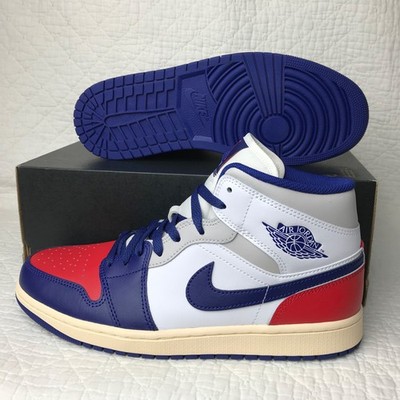Nike Air Jordan 1 Mid Shoes Men's SZ 10.5 White Deep Royal Blue