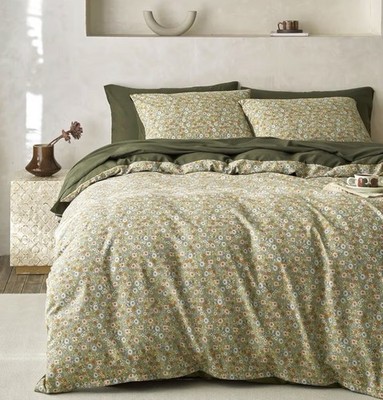 Vintage Olive Green Queen Comforter Set 3pc Cottagecore Coquette Dorm Bedding