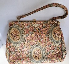 Vintage Metallic Brocade Tapestry Kiss Lock Evening Bag, Pretty Brand 1960s