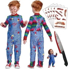 Makoike Costume da Chucky per bambini, costume da killer Chucky parrucca tuta a righe top costume di Halloween Cosplay puntelli