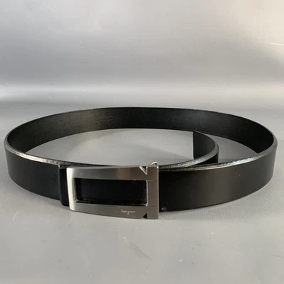 Ceinture En Cuir Noir Et Argent Taille 34 SALVATORE FERRAGAMO - Photo 1/4