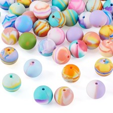Craftdady 50pcs 15mm Round Silicone Focal Beads for Keychain Colorful