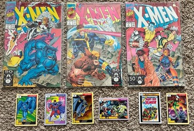 X-Men #1 Set Of 3 Jim Lee  Covers Marvel Comics 1991 & 6 Impel Cards X1